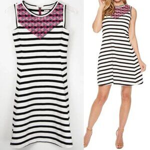 Hatley Sarah Dress Mini Fit + Flare Embroidered Stretch Black White Pink Size XS
